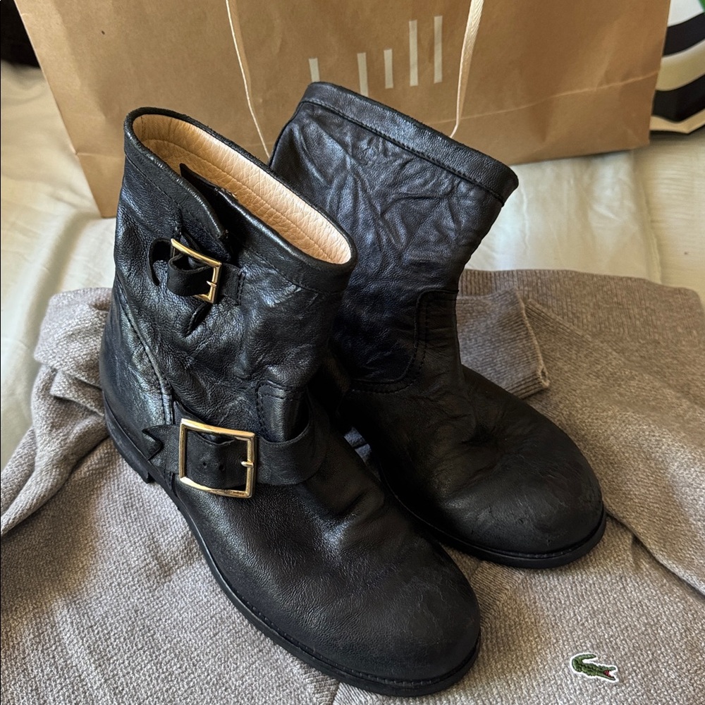 Jimmy Choo Black Boots with Gold Accents